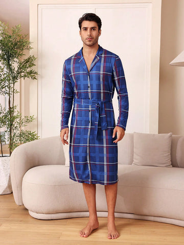 Men's Plaid Long Sleeve Homewear Robe