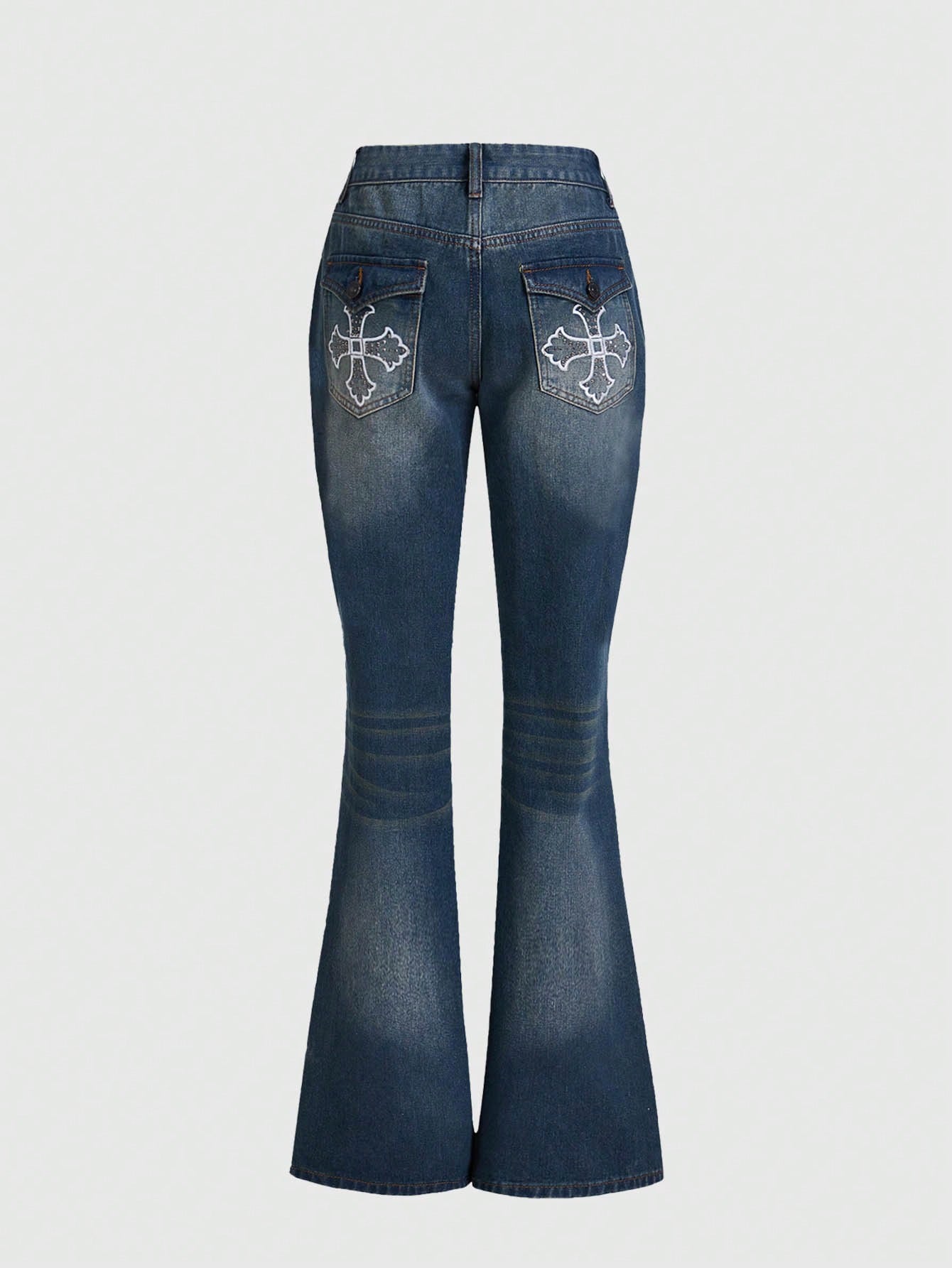 Cross Print Flare Leg Jeans