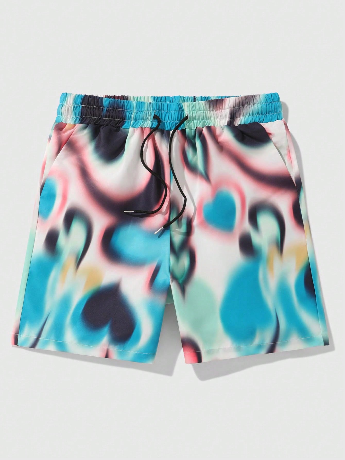 Men's Love Heart Printed Shorts, Suitable For Daily Wear In Spring And Summer