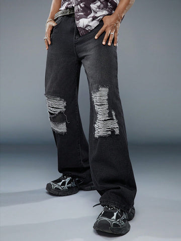 Men's Casual Personality Jeans With Distressed Details