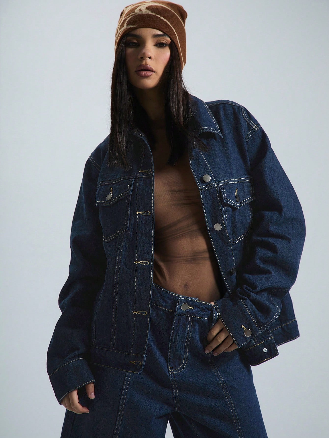 Women's Oversize Long Sleeve Fitted Denim Jacket