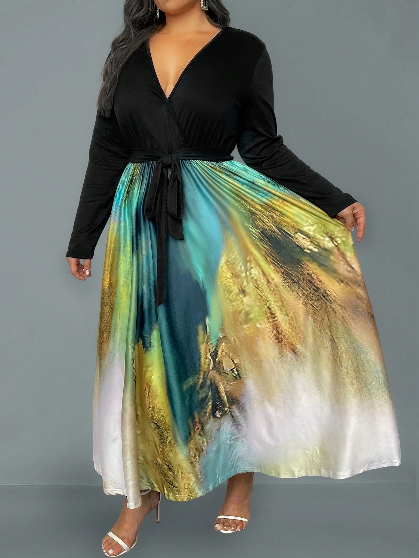 Plus Size Women'S Tie Dye Belted Dress