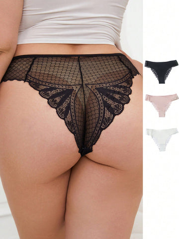 3pcs/Set Plus Size Lace Sexy Triangle Panties