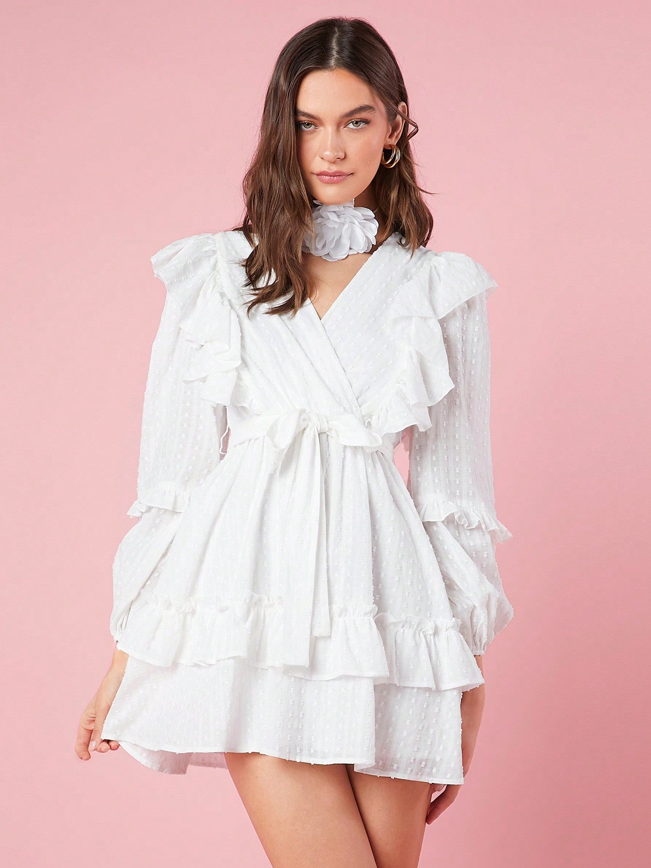 Summer Women's Ruffle Trimmed Lantern Sleeve Dress