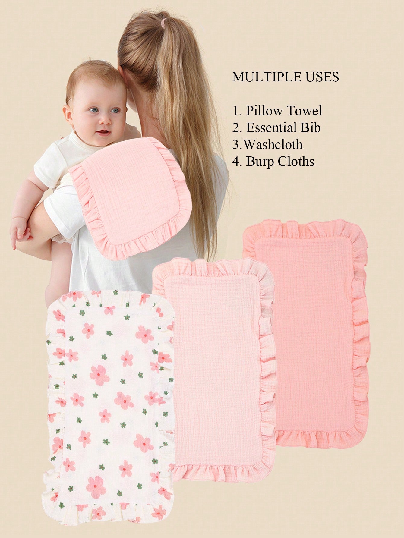 3pcs Muslin Feeding Burp Cloths, Absorbent, Soft & Hypoallergenic