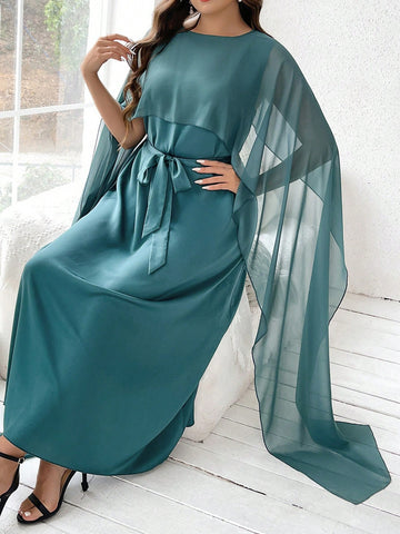 Plus Size Women's Cape-Style Arabic Thobe Dress