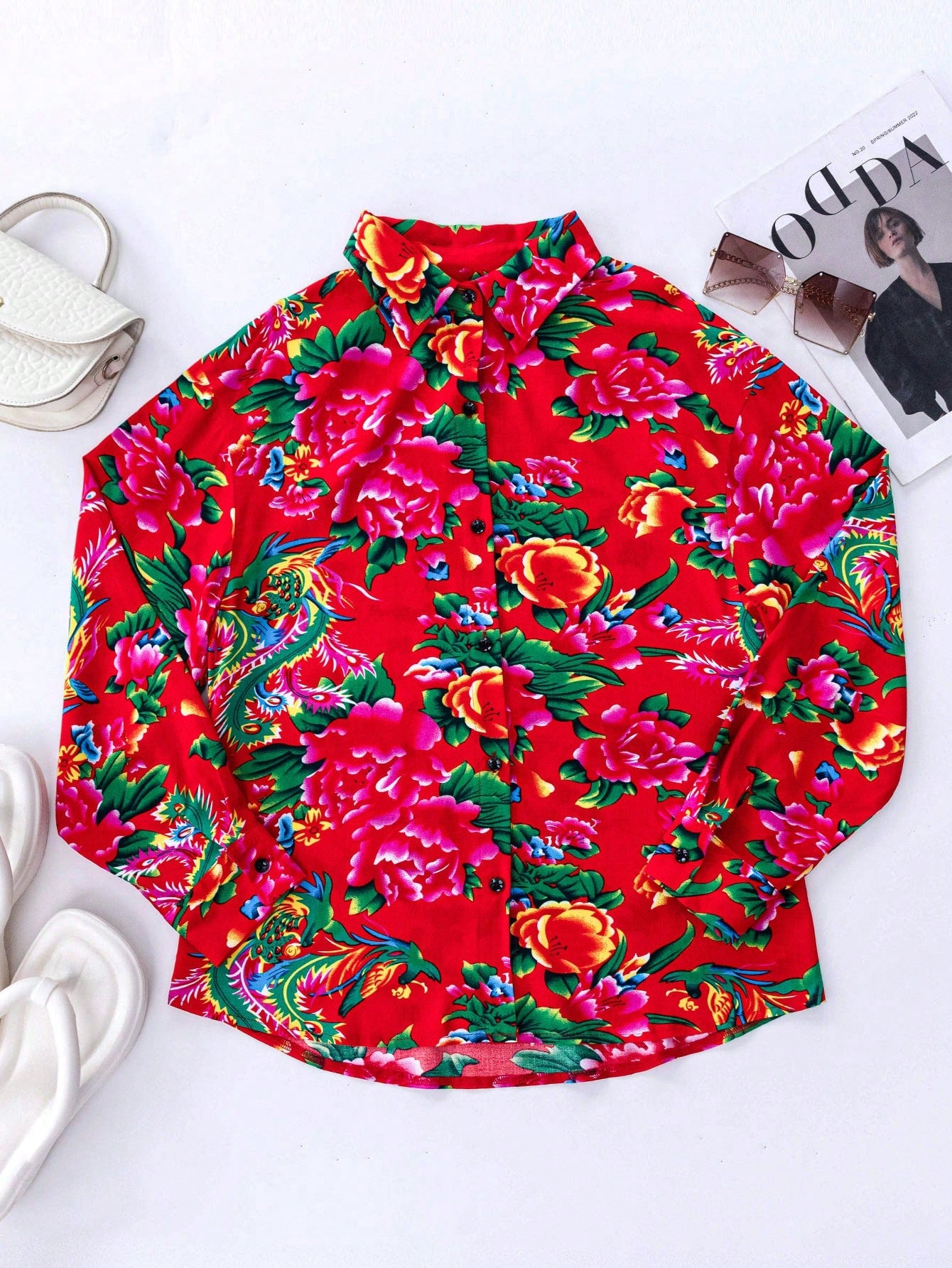 Women's Northeastern China Style Fashionable Printed Casual Long Sleeve Shirt