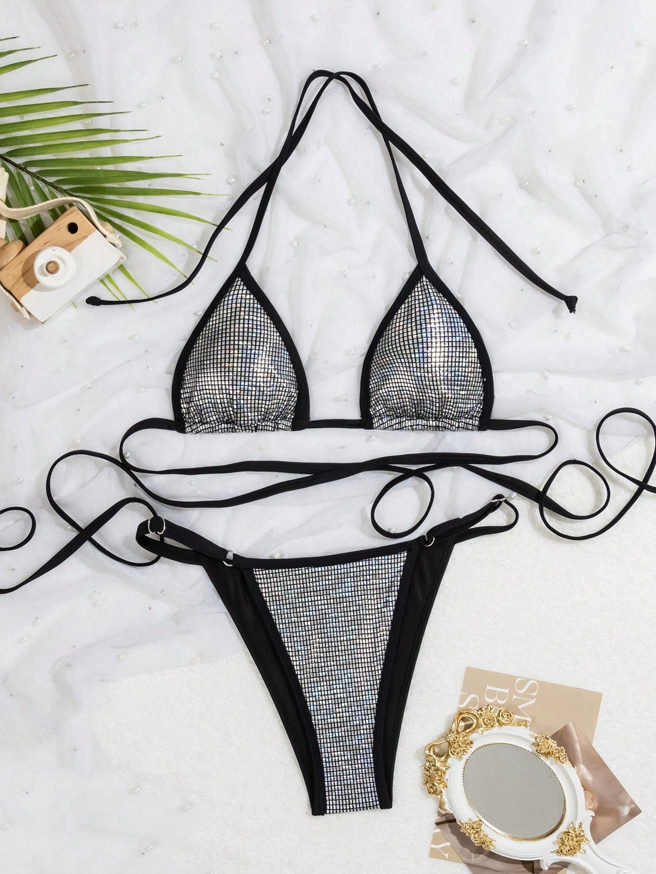 Metallic Tone Separated Bikini Set For Music Festival