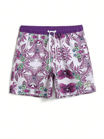 Men's Tropical Plant Print Beach Shorts