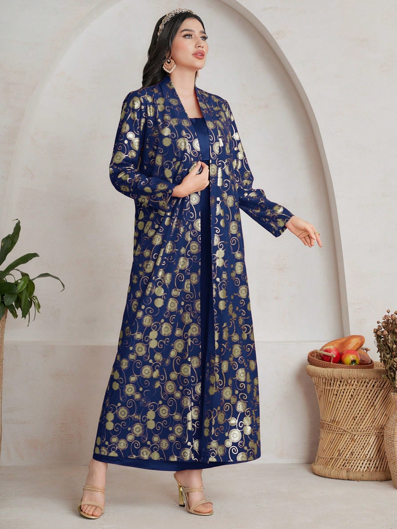 Loose Fit Casual Abaya With Gold Foil Print