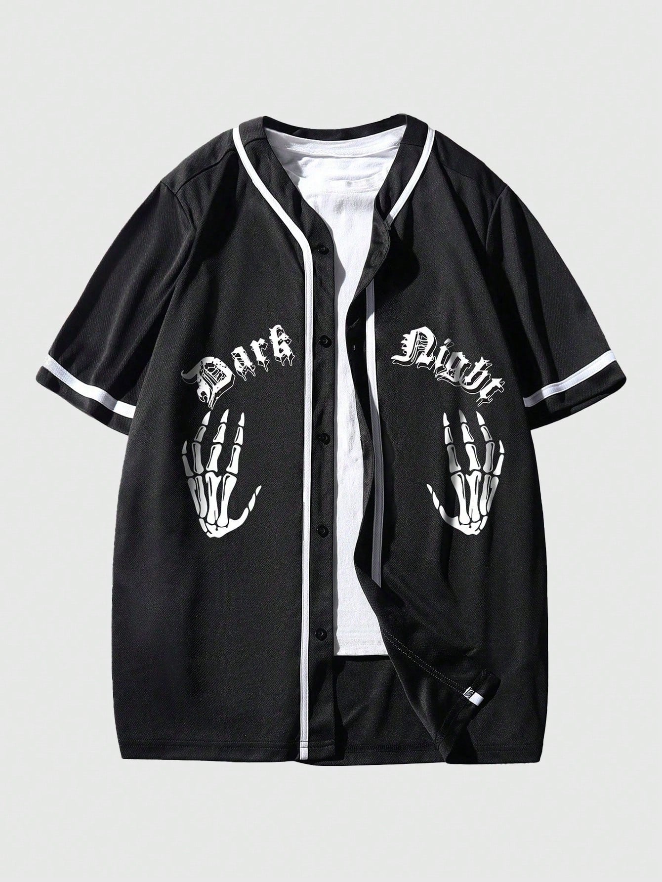 Men Skeleton Hand & Letter Graphic Contrast Binding Shirt Without Tee