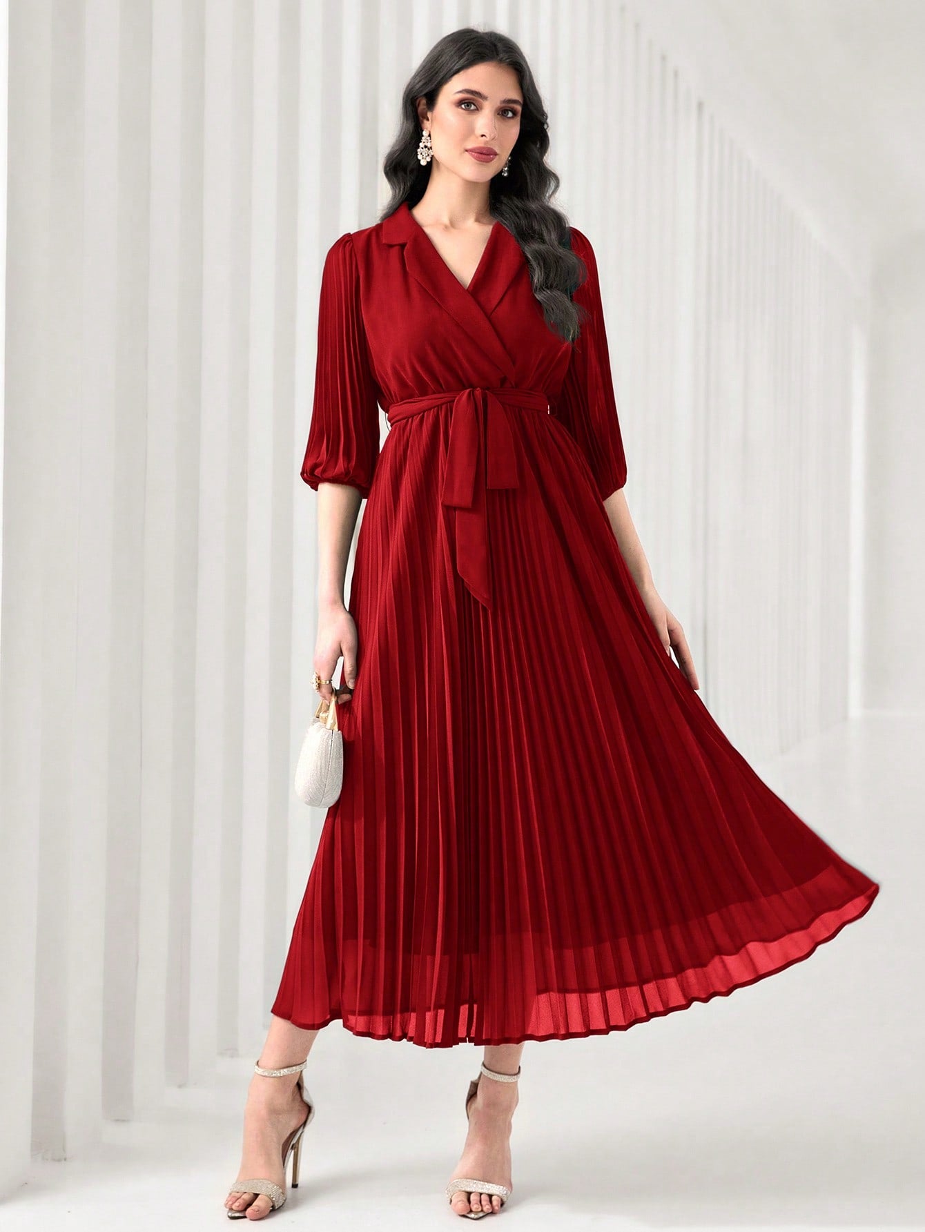 Women's Colorblock Pleated Hem Arab Style Dress