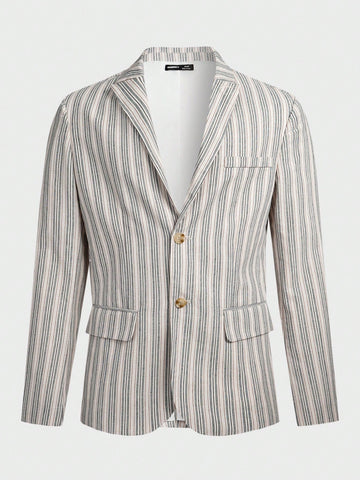 Men's Striped Woven Long Sleeve Blazer Jacket