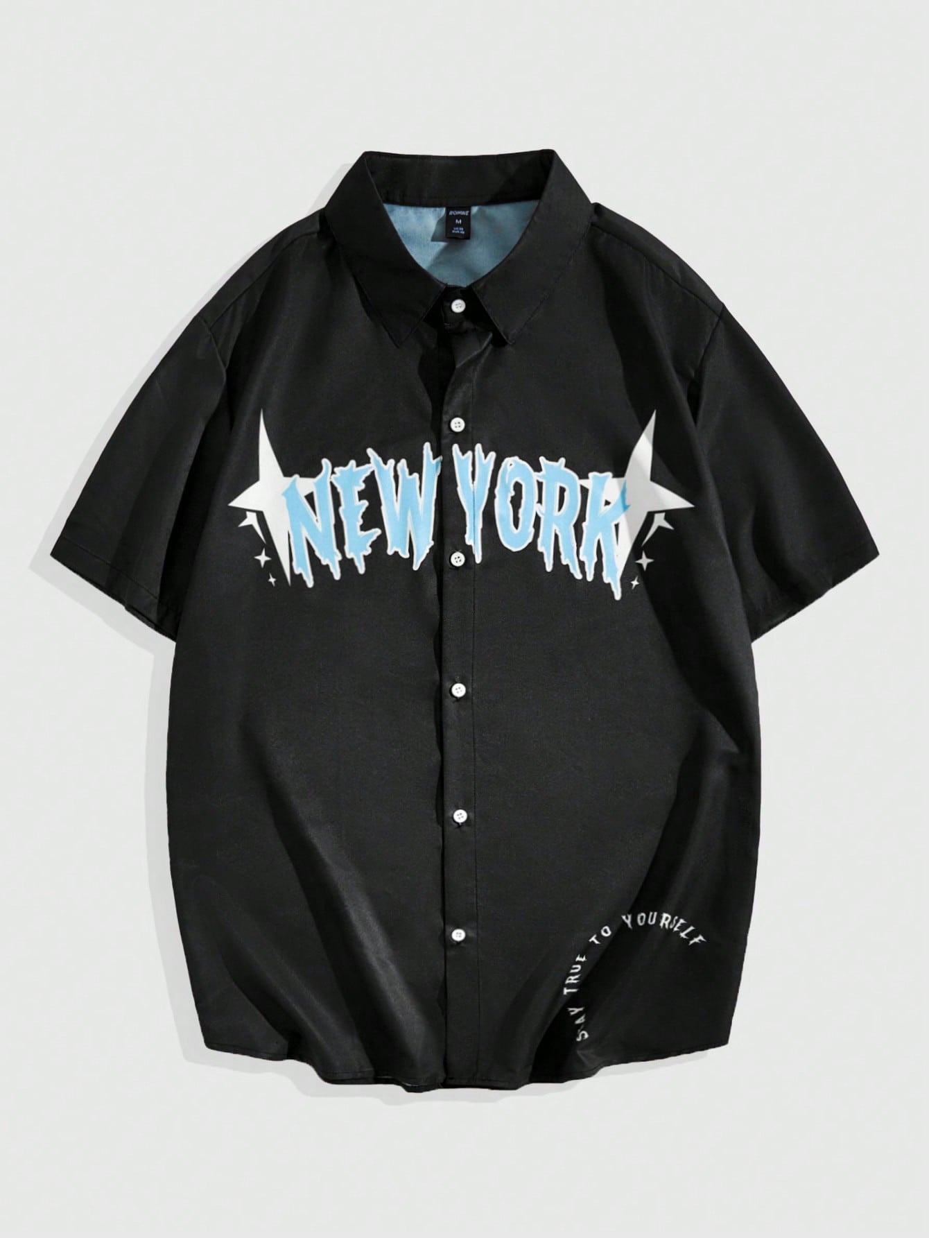 Men's Short Sleeve Shirt With Letter And Five-Pointed Star Print