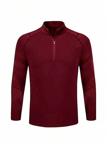 Men's Solid Color Sports Jacket With Zipper Workout Tops