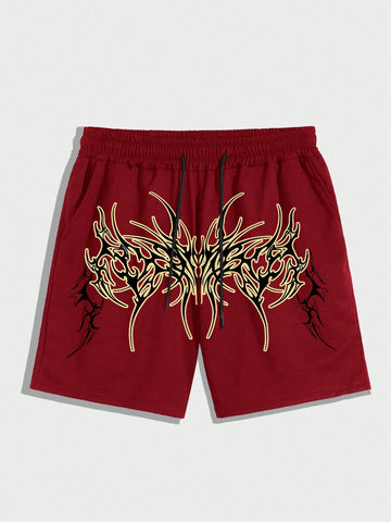 Men Summer Graphic Printed Drawstring Waist Shorts