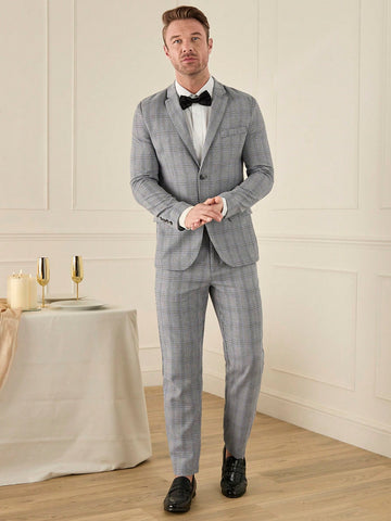 Men's Woven Plaid Business Casual Suit