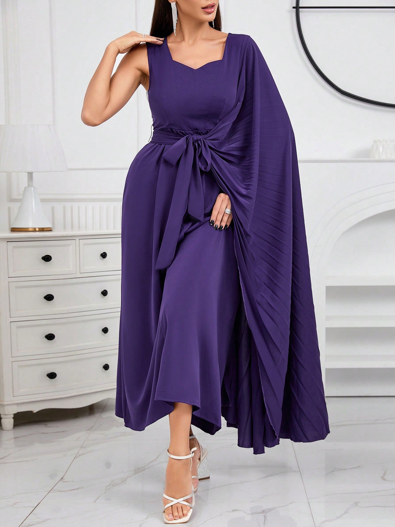 Solid Color Loose Fit Casual Dress With Sweetheart Neckline