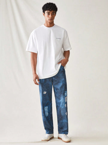 Men's Casual Weave Printed Jeans Style Long Pants