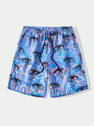 Men's Printed Woven Shorts With Glasses Pattern Suitable For Daily Wear In Spring And Summer