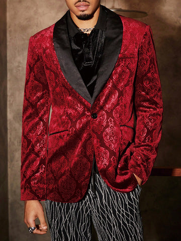 Men's Casual Jacquard Shoulder Shawl Collar Suit Jacket