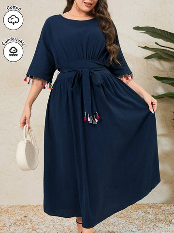 Plus Size Fringed Batwing Sleeve Dress