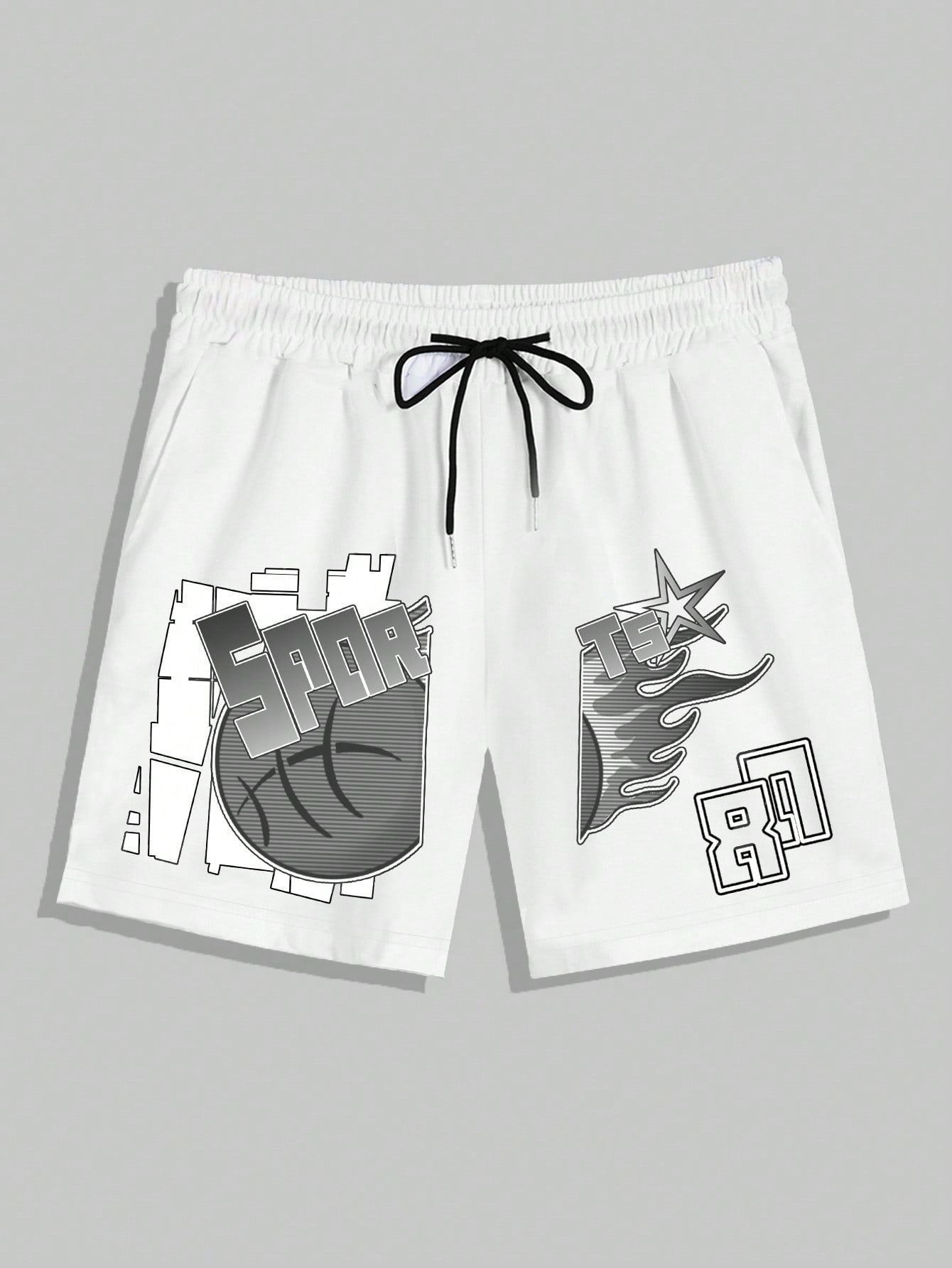 Men's Basketball Letter Printed Drawstring Waist Shorts