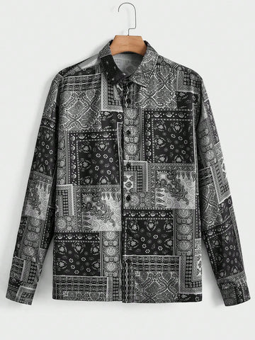 Men's Woven Casual Paisley Printed Long Sleeve Shirt