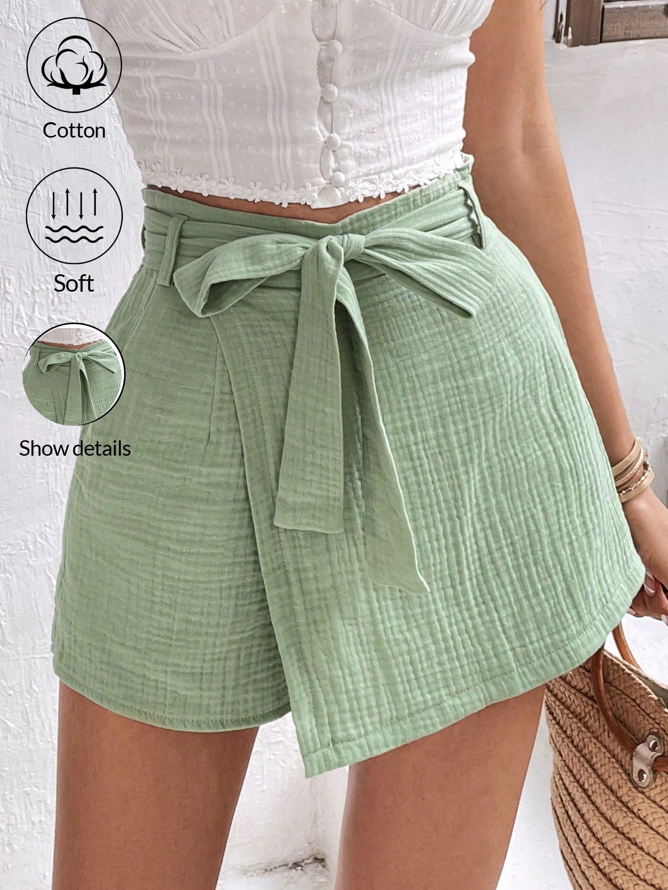 Women's Wrinkled Fabric Wrapped Design Shorts