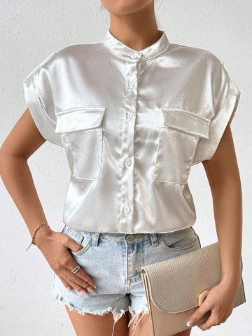 Women's Solid Color Simple Style Pocket Blouse