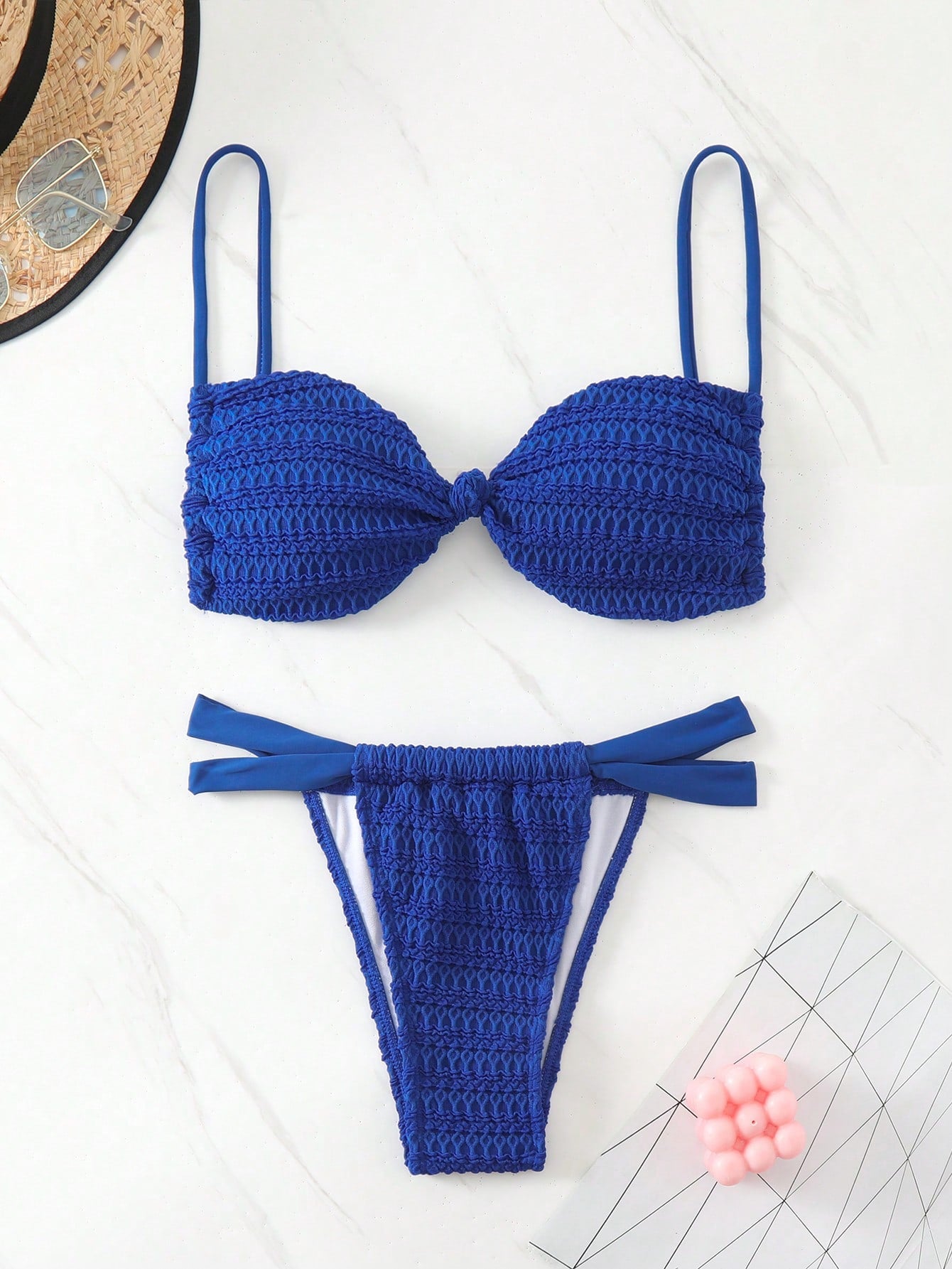 Ladies' Textured Twist Knot Swimsuit Set