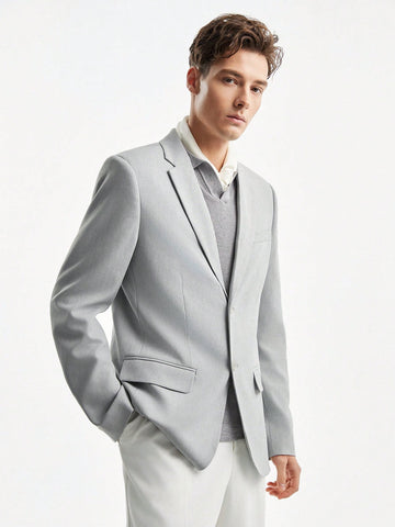 Linen Easy Care Men's Notched Lapel Long-Sleeved Woven Casual Blazer Jacket