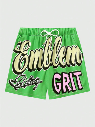 Men's Casual Slogan Printed Shorts Suitable For Spring And Summer