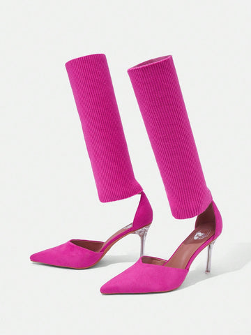 Sweet Style Pink Elastic Comfortable High Heel Boots For Spring And Summer