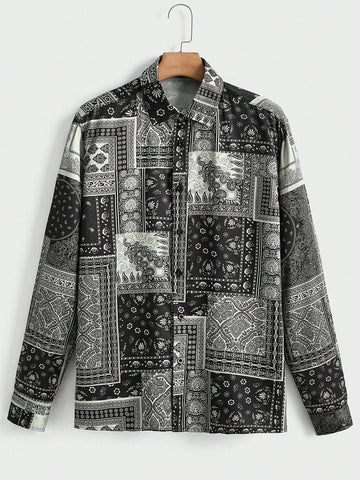 Men's Fashionable Printed Weave Casual Long Sleeve Shirt