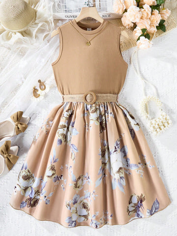 Teen Girl Fashionable Sleeveless Vest And Skirt Set