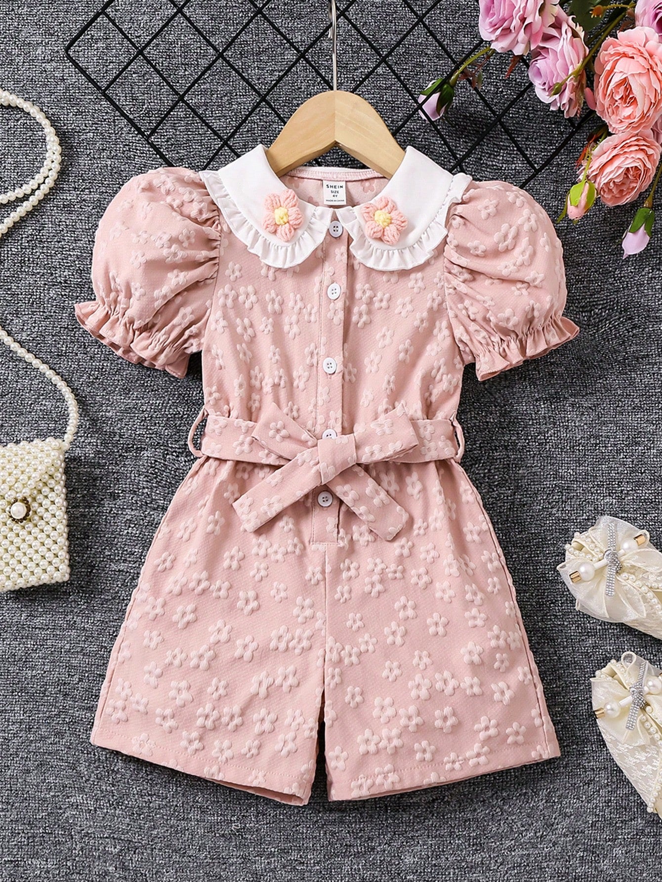 Young Girl Sweet And Lovely Doll Collar 3d Floral Detail Leggings Skirt