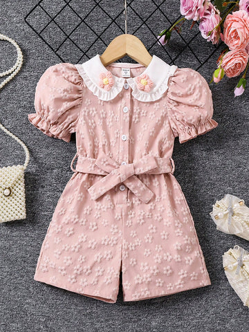 Young Girl Sweet And Lovely Doll Collar 3d Floral Detail Leggings Skirt