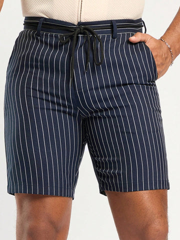 Men's Spring And Summer Casual Fit Striped Blue Shorts