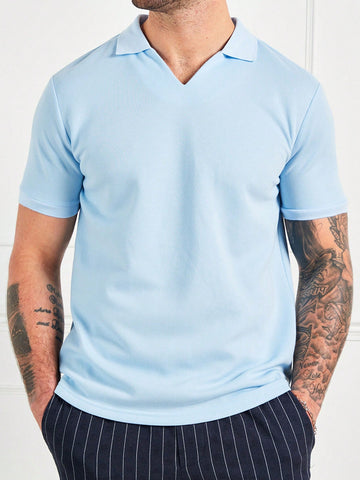 F21 Forever 21 X Men's Casual  Light Blue Short-Sleeved Polo Shirt