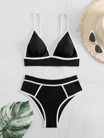 Women'S Color Block Bikini Set With Edge Detailing