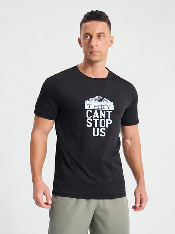 Men's Short Sleeve Sports T-Shirt With Slogan Print