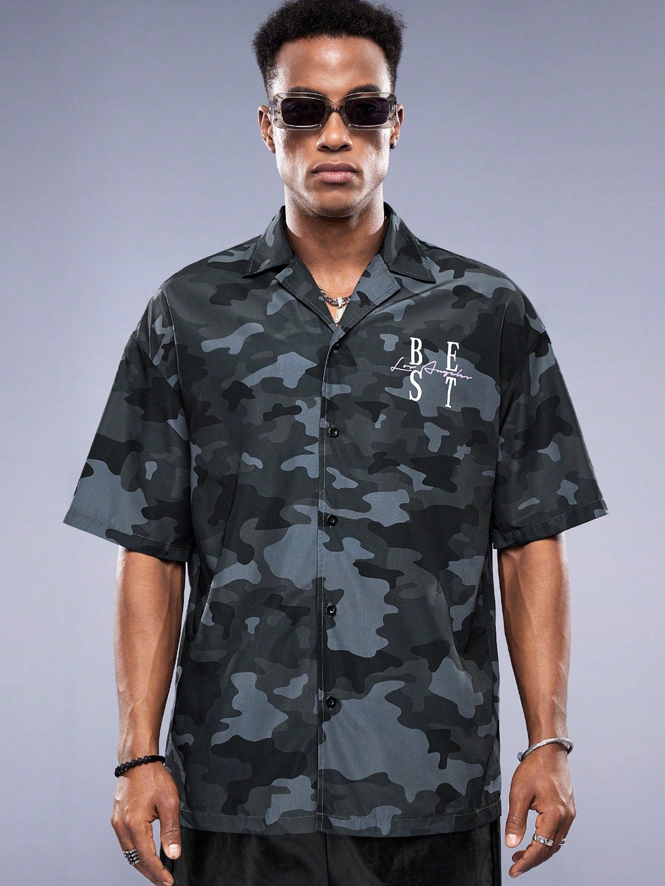 Men's Summer Casual Camouflage Print Short Sleeve Woven Shirt