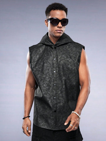 Men's Sleeveless Shawl Collar Woven Shirt