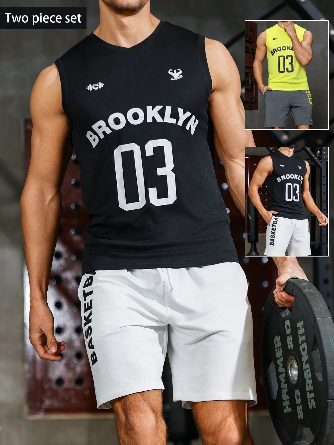 Men's Digital And Letter Printed Sports Suit Workout Set