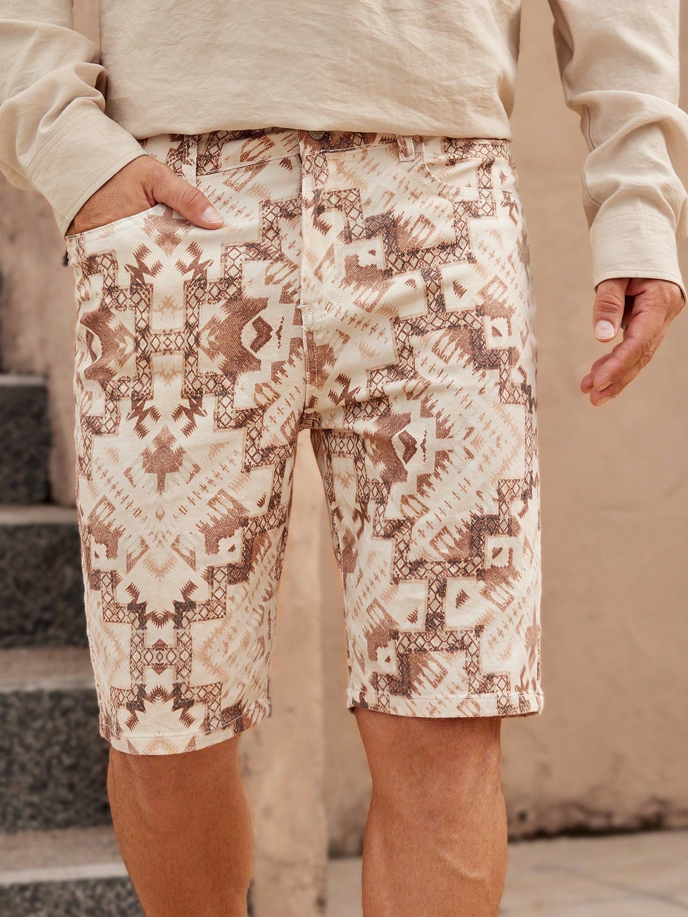 Men's Vacation Geometric Printed Tight Jeans Shorts