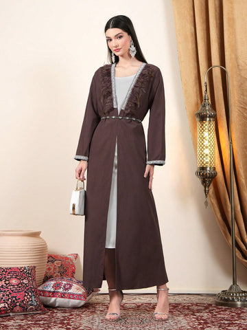 Women's Elegant Abaya With Feather Decoration, Arabian Style