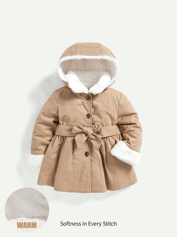 Baby Girls Teddy Lined Belted Hooded Coat