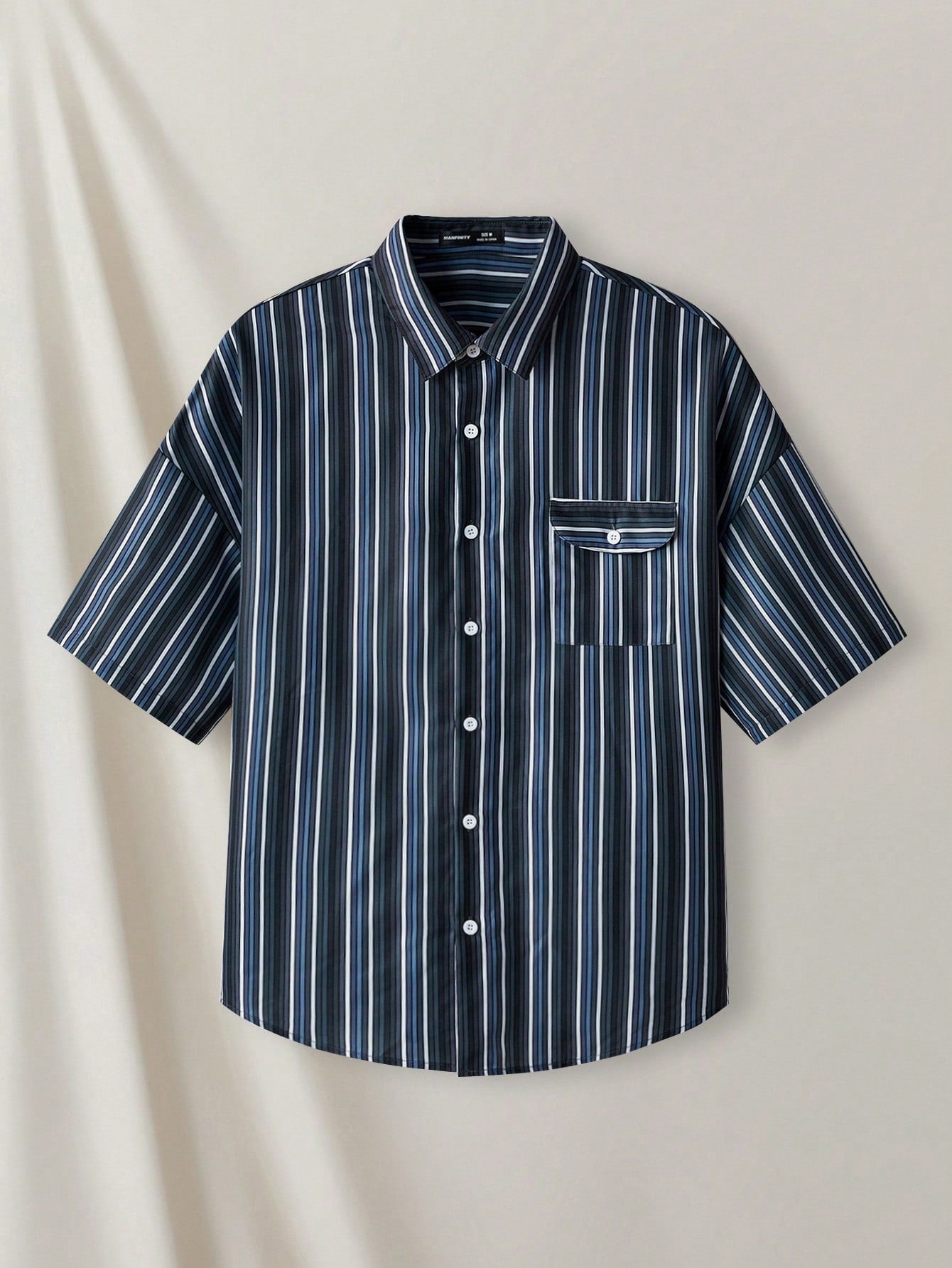 Striped Button-Front Short Sleeve Woven Casual Shirt