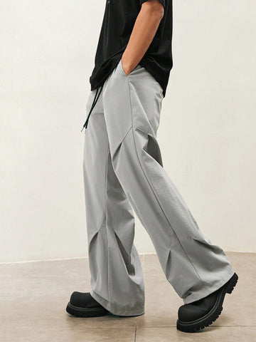 Men's Solid Color Elastic Waist Pressed Pleat Long Pants